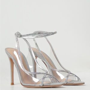 Gianvito Rossi Silver Strappy Heels crystelle